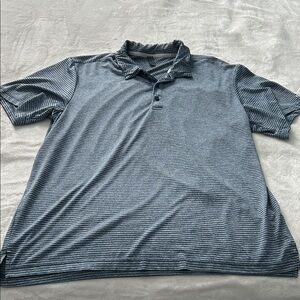 adidas Men's Blue and White Thin-Strip Polo Shirt